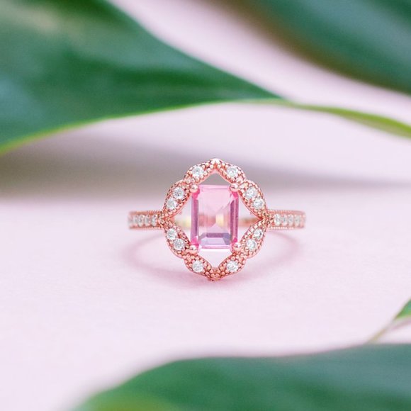 Pink Gemstone Rose Gold ring, 925 Sterling Silver, 18k Rose Gold finish - Picture 5 of 5